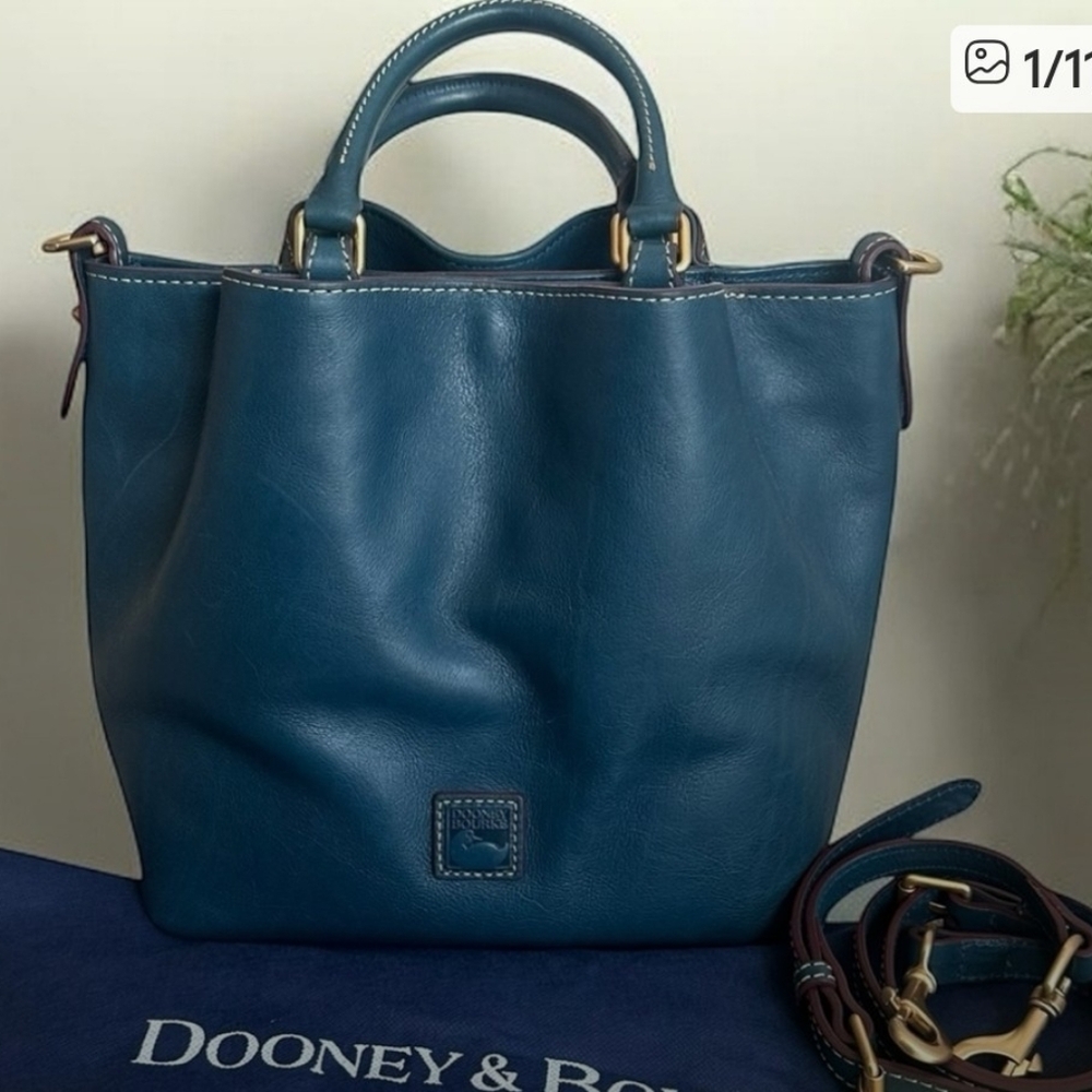 Dooney & Bourke Blue Leather Tote with Sophisticated Hardware